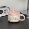 Cute Girl Cartoon Chubby Ceramic Mug with Lid Mobile Phone Stand Cup Birthday Gift Souvenir