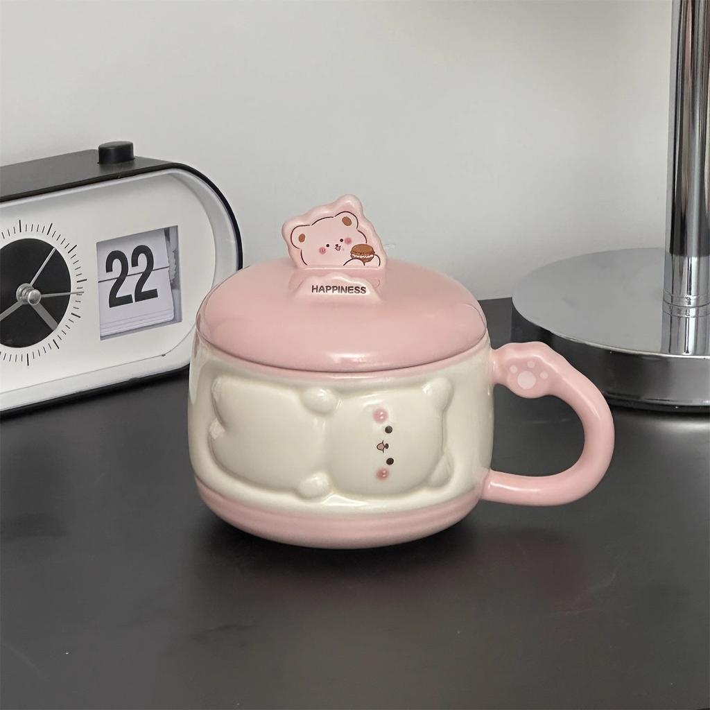 Cute Girl Cartoon Chubby Ceramic Mug with Lid Mobile Phone Stand Cup Birthday Gift Souvenir