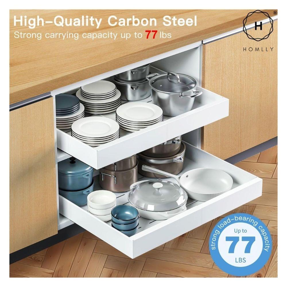 HOMLLY Expandable Roll Out Organizer Drawer for Kitchen Cabinet Pantry or Bathroom Storage (Width 32-68 Cm)