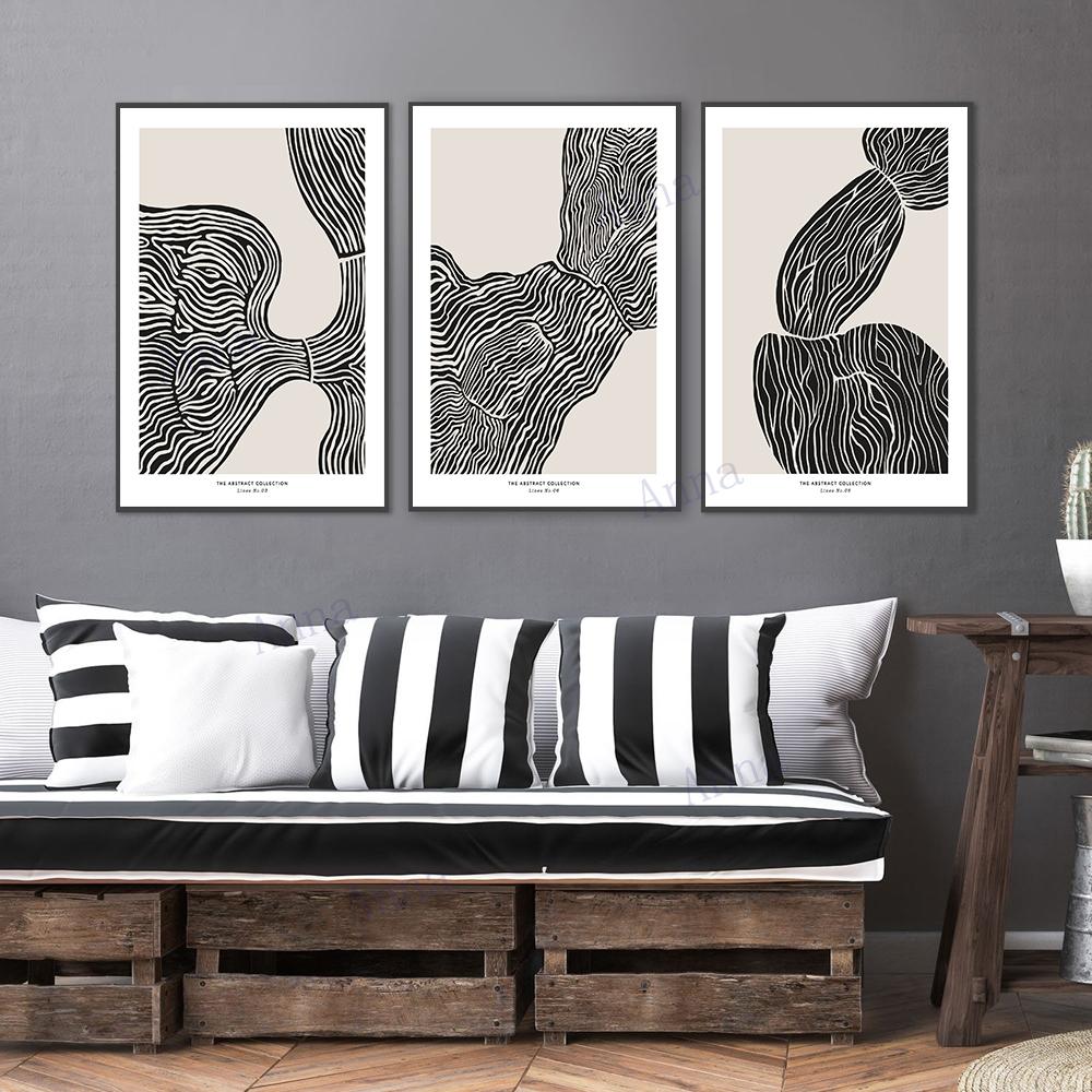 Minimalist Mid-Century Modern Geometric Art Line Poster and Print Canvas Pictures Wall Art Paintings for Living Room Home Decor