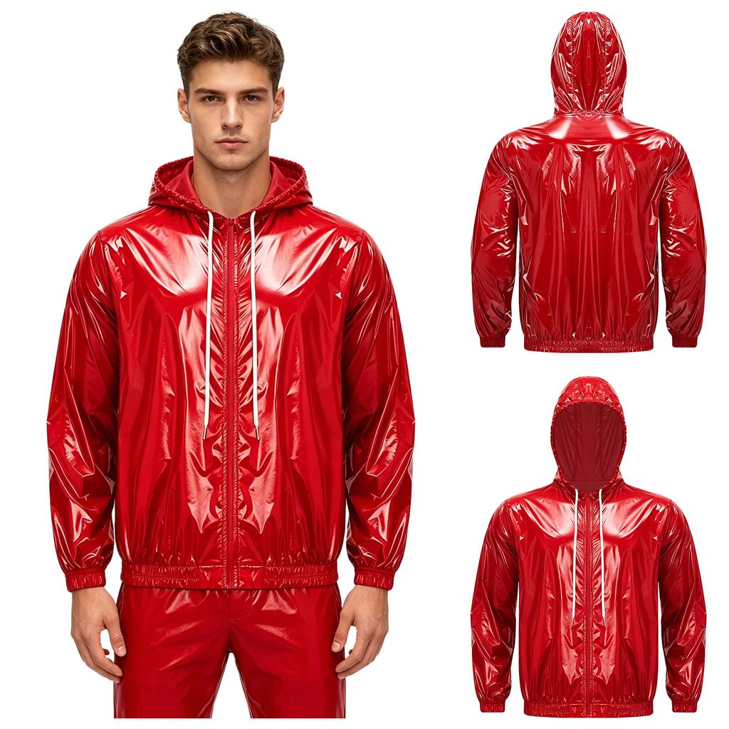 S-3XL Men Waterproof Hooded Jacket Long Sleeve Front Zip Up Drawstring Raincoat Windbreaker for Hiking Fishing Biking Outdoor