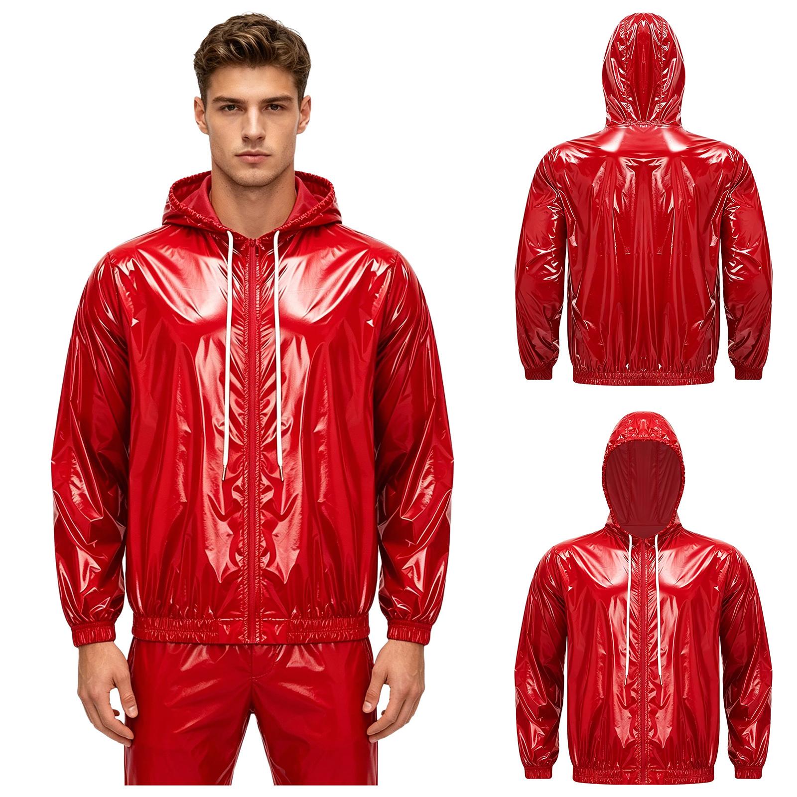 

Men‘s Waterproof Windbreaker S-3XL Hooded Rain Jacket Long Sleeve Front Zipper with Drawstring Hood for Hiking Fishing Cycling S