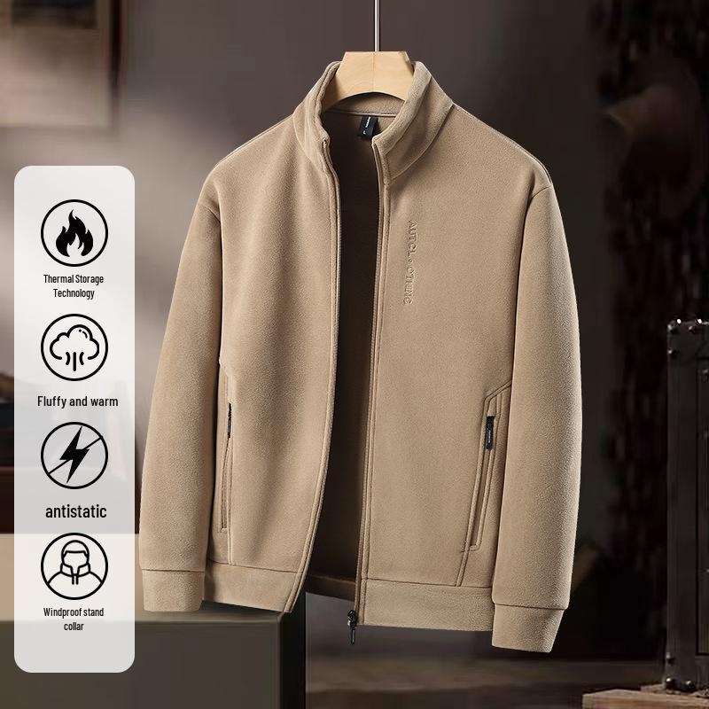 Men's Double-Sided Fleece Thick Warm Stand Collar Jacket - Anti-Static, Cold Protection, Temperature Locking Cardigan Hoodie