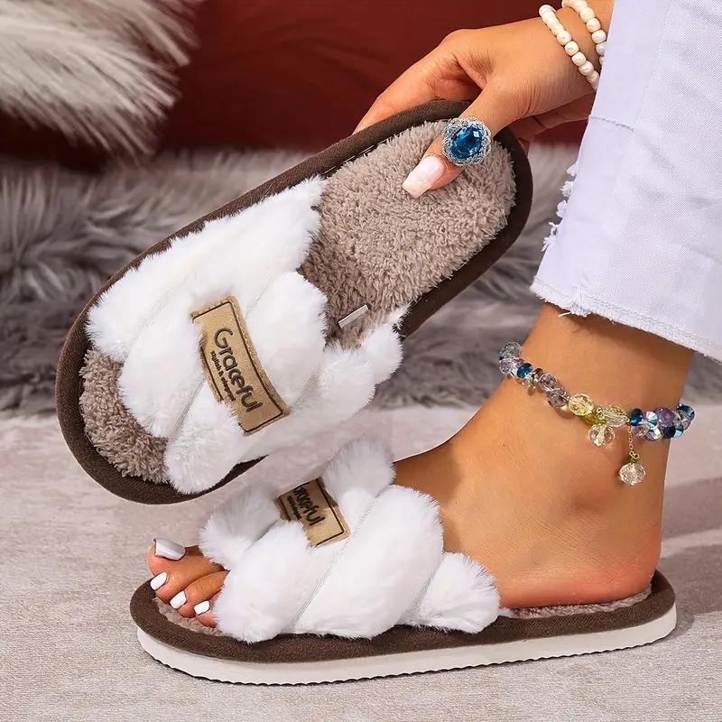 Stylish Winter Warm Shoes for Women, Open-Toe Slippers