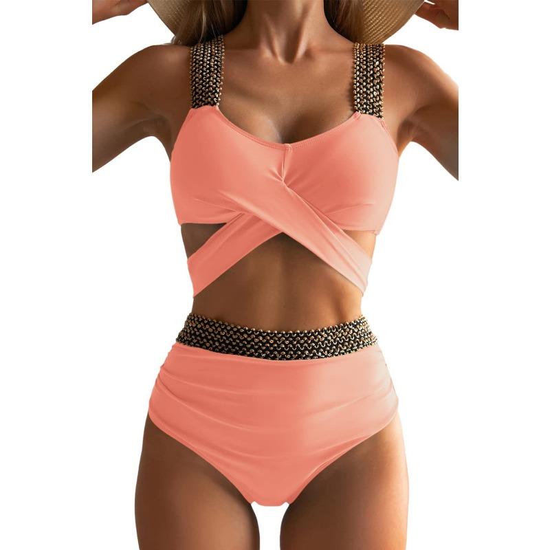 New split solid color swimsuit women's bikini triangle sexy slim high waist swimsuit