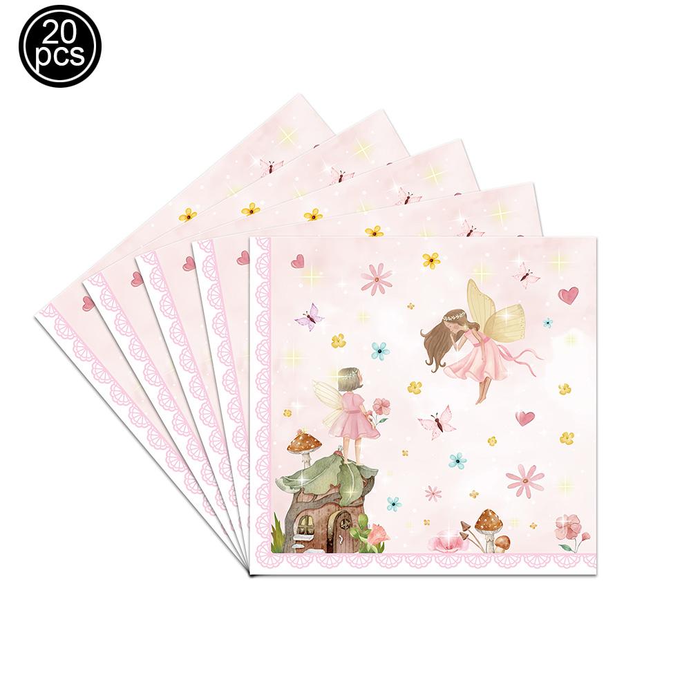 Pink Butterfly Flower Fairy Theme Disposable Tableware Plates Cups Napkins Girls Birthday Party Wedding Baby Shower Decor