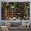 Vintage Bookshelf Tapestry Dreamy Fairy Tale Wonderland Plants Forest Trees Tapestry Wall Hanging Vintage Medieval Library Books
