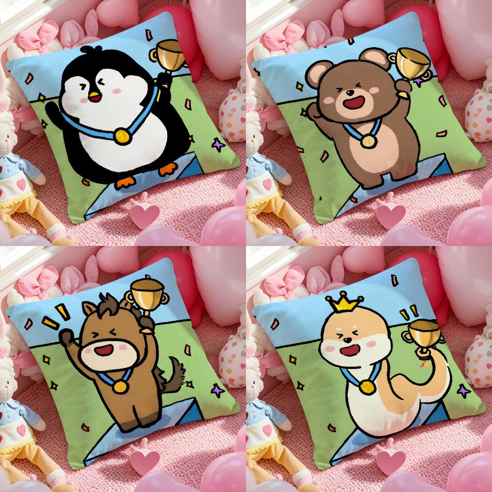 Cute Animal Champion Cushion Cover Anti-dustmite Pillowcase Invisible Zipper Silky Short Plush Sofa Cushion Cover