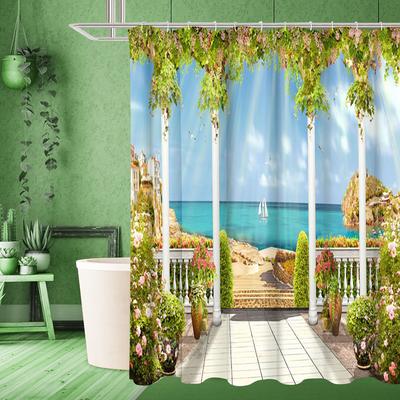 Landscape Pattern Bathing Curtain  Bathroom Shower Curtain Waterproof With 12 Hooks Home Deco Free Ship