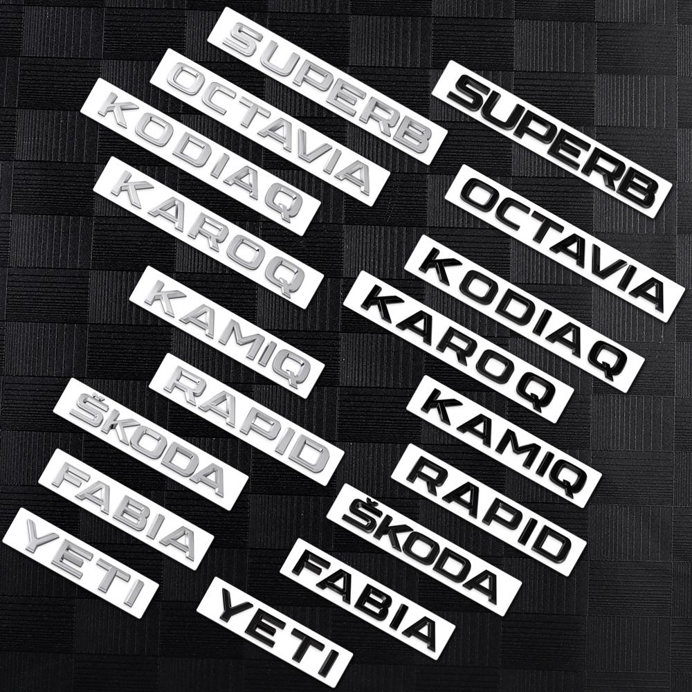 HIAQ2 ABS Car Emblem Letter Trunk Tail Sticker Decal Decor Accessories For Skoda Fabia Kamiq Karoq Kodiaq Octavia Rapid Superb YETI