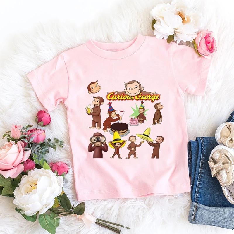 New Boys T-shirt Funny George Monkey Cartoon Print T-shirt Kids Summer girls tshirt Fashion Boys/Girls Universal Clothing