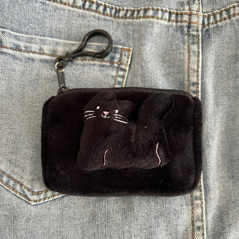 New Cute Anime Coin Purse Plush Round Earphone Storage Bag Portable with Black Pearls Mini Wallet Girly Gift