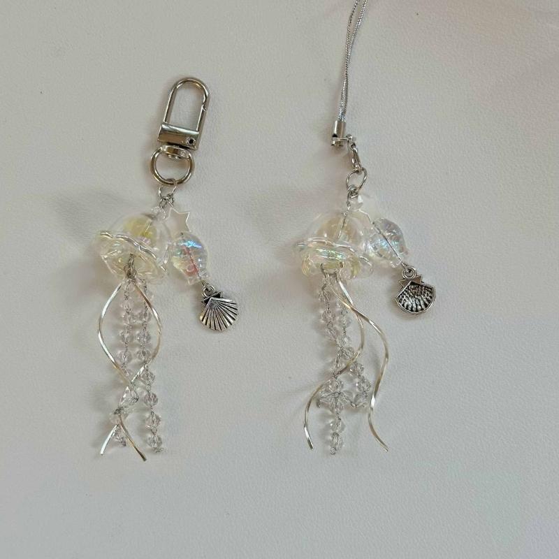 Unique Jellyfish Phone Charm Hanging Rope Sea Theme Star Pendant Phone Chain Strap Handmade Beaded Keychain Accessory