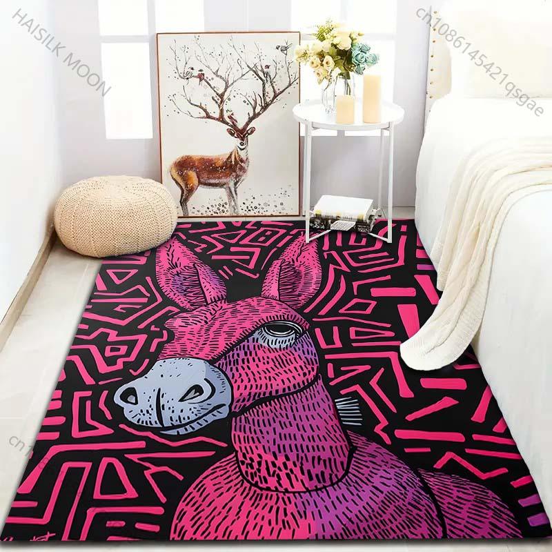 Various Sizes Pink Donkey Art Print Carpet Living Room Bedroom Bedside Sofa Floor Mat Modern Home Decor Area Rug Large Size