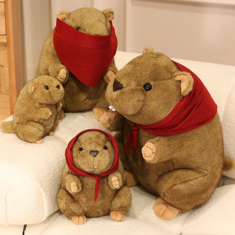 Groundhog Stuffed Plush Toys Plush Filled Animal Adorable Red Scarf Groundhog Sleeping Companion Dolls Gifts