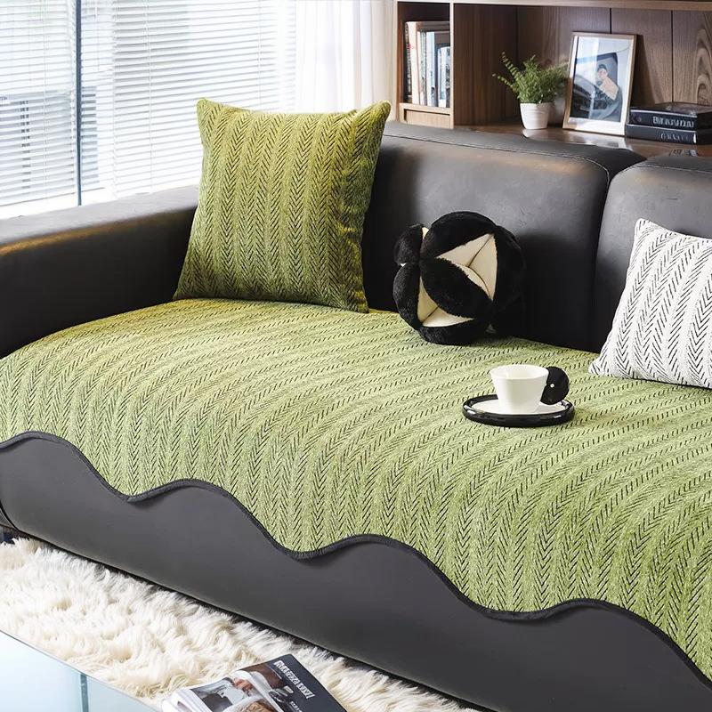 Premium Leather Sofa Cushion Autumn And Winter Plush  New Four-Season Universal Fixed Non-Slip Straight Row Seat Cushion Cover