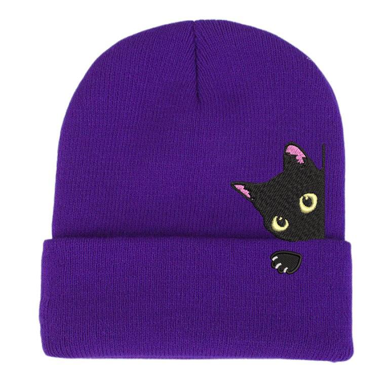Ladies cute cat embroidered knitted hat autumn and winter warm knitted cover no edge hat