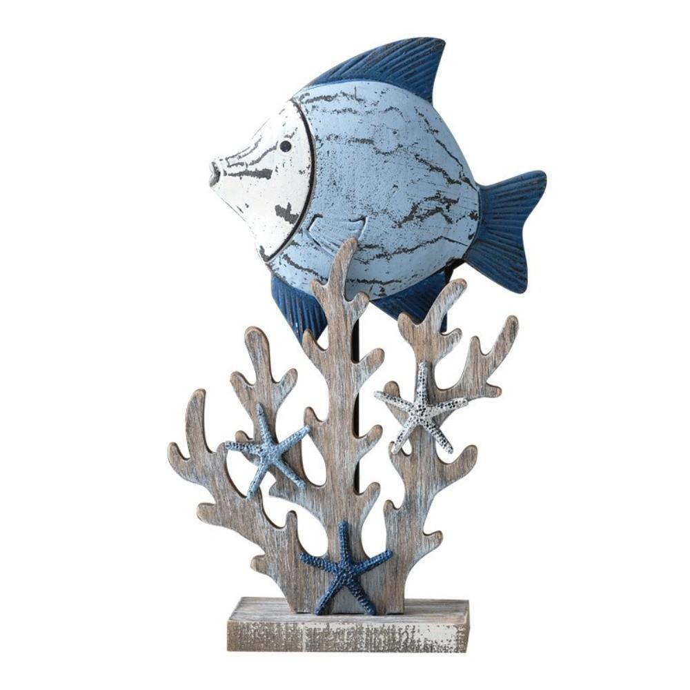 Statua Animale Marino in Legno Fatto a Mano Vintage Piccolo Pesce Corallo Ornamenti Conchiglia Legno Ornamenti Stile Marino Camera da Letto Bambini
