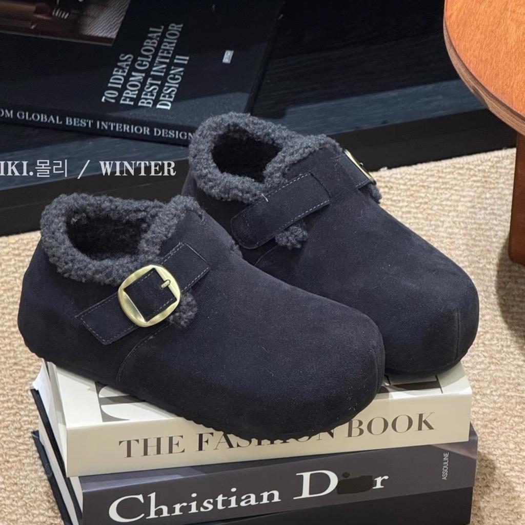 Autumn and winter velvet Boken shoes 2025 new inner height increase, thickening and height increase, one-pedal bag head shoes, warm casual single shoe