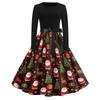 Women's Vintage V-Neck Christmas Print Casual Dress for Holiday Party