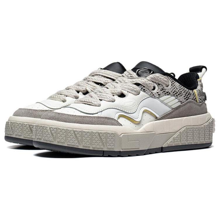 Li Ning 001 UNBLOCK Slip Resistant, Abrasion Resistant, Breathable Low Top Skateboard Shoes Men's Ecru Gray AGCT095-3