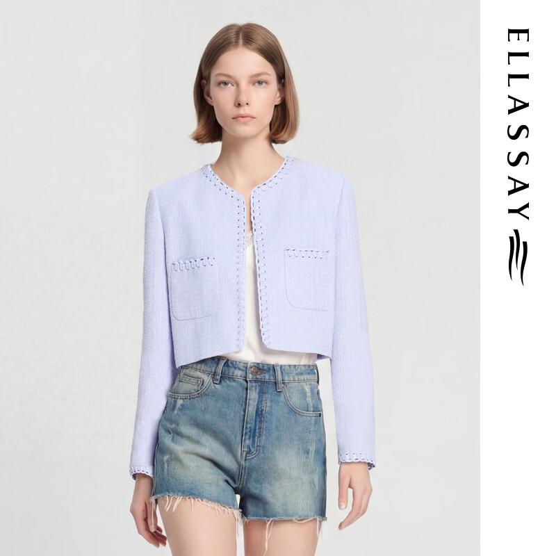 ELLASSAY Women s Gentle Round Neck Tweed Short Jacket S