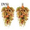Artificial Pumpkin Wreath Fall Teardrop Swag, Faux Pumpkins Berries Pinecones Leaves Door Traditional Autumn Tabletop Display Harvest for Thanksgiving