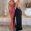New Women's Sexy Suspender Satin Fashion Halter Strap Waist Evening Dress Dress