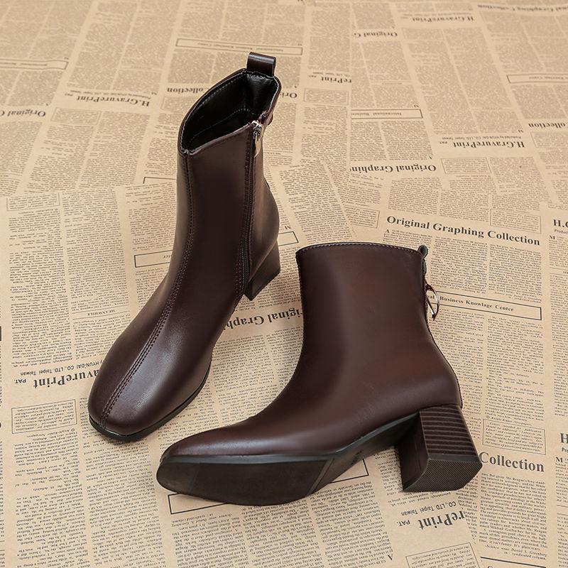 Combat Ankle Boots for Women Fur Elegant with Medium Heels Woman Short Shoes Punk Style Brown Booties Autumn High Quality Boot