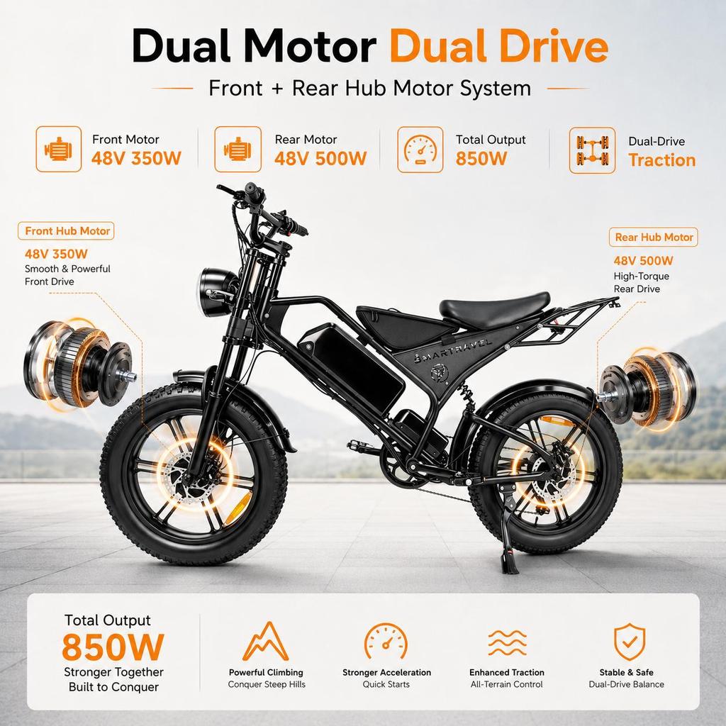 20" x 4.0" Fat Tire Elektrofahrrad für Erwachsene, 48V 18Ah Abnehmbarer Akku, Dual-Motor E-Bike, 7-Gang Offroad E-Bike