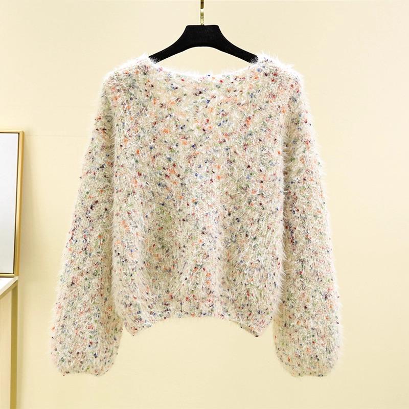 Autumn Winter Women Sweet V-neck Soft Furry Mohair Knitted Sweater Christmas Pullover Tops