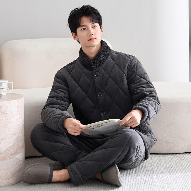 

Island Fleece Padded Men S Winter Three-Layer Thickened Fleece Padded Jacket Winter Loungewear Turtleneck Super Thick Warm Suit 3XL