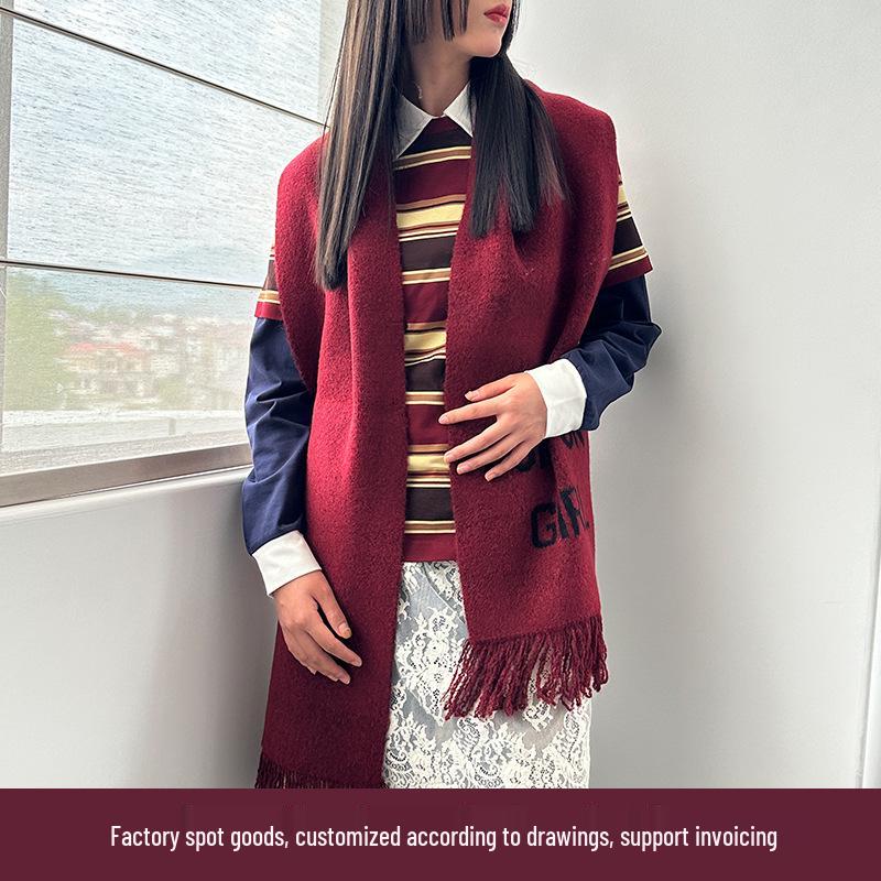 Celebrity-Inspired Women's Autumn & Winter Jacquard Wool Scarf with Tassels