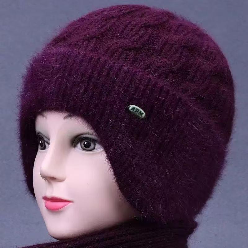 Autumn and winter old lady warm wool hat winter hat children's outdoor cold-proof fleece ear protector knitted hat