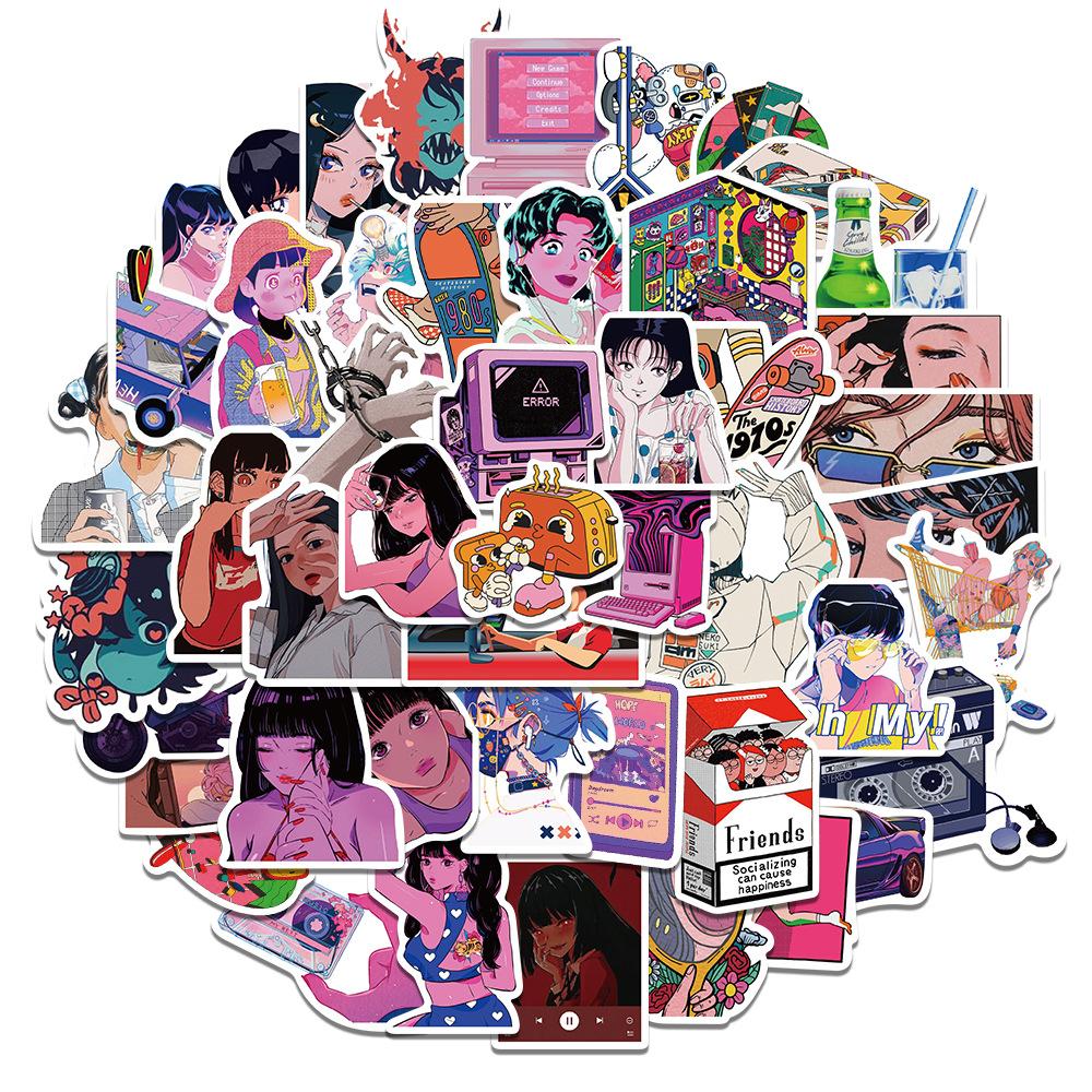 

50Pcs City Pop Cartoon City Cool Girl Graffiti Stickers Decorative Mobile Phone, Refrigerator, Water Bottle Waterproof Stickers