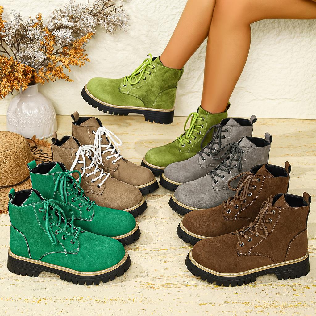 Round Head Thick Heel Martin Boots Women's 2025 Autumn and Winter New Lace-up Foreign Trade Large Size Fashionable and Comfortable Short Boots