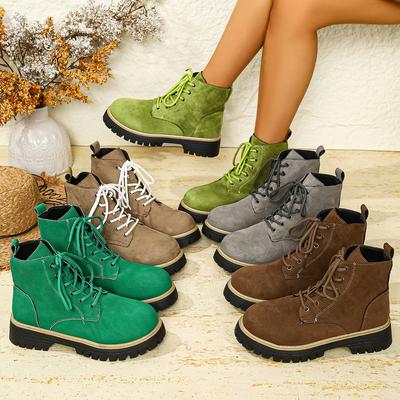 Round Head Thick Heel Martin Boots Women's 2025 Autumn and Winter New Lace-up Foreign Trade Large Size Fashionable and Comfortable Short Boots