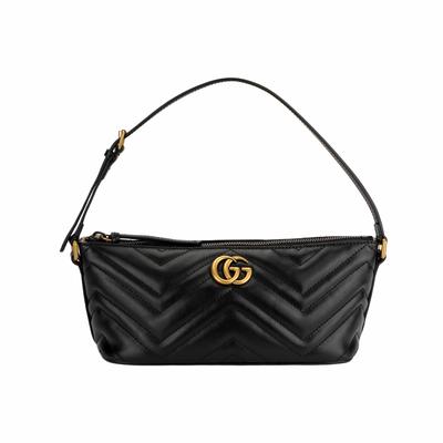 Borsa a mano/spalla Gg Marmont con logo Double G, trapuntata a spina di pesce, in pelle, per donna, colore nero