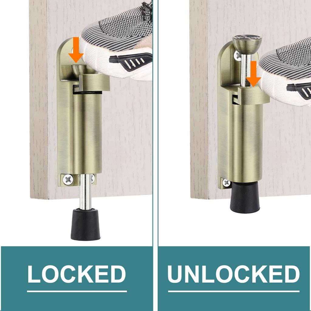 uxcell 2-Pack Kickdown Door Stop, Spring-Loaded Telescopic Door Stop, Adjustable Door Lock Holder for Ground Distance, 25mm/0.98", Bronze
