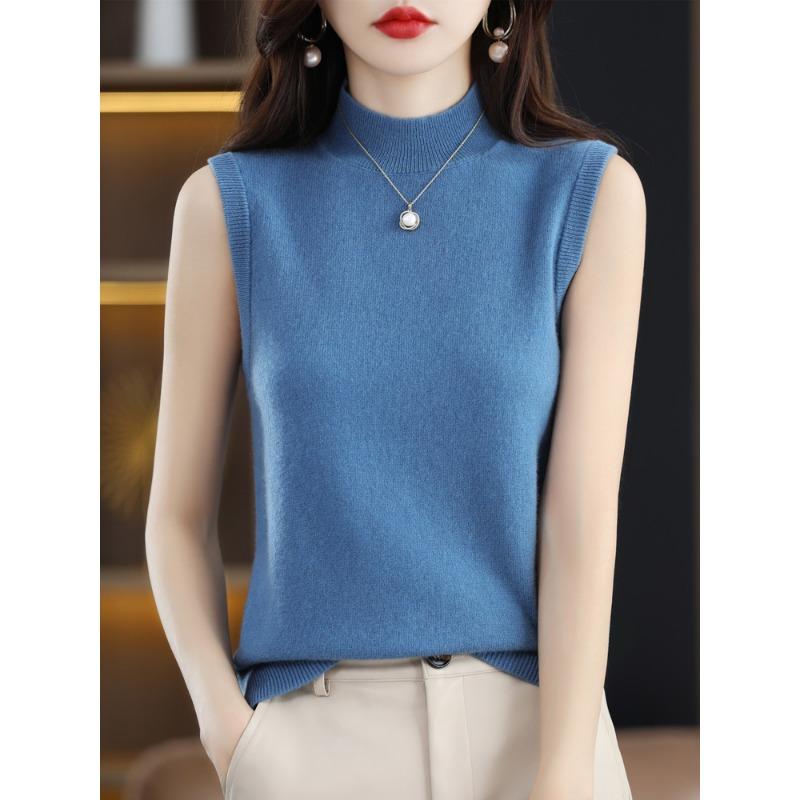 INDFS Women's Fashion Casual Summer Spring Solid Color Print Sleeveless Half Turtleneck Blouses & Shirts