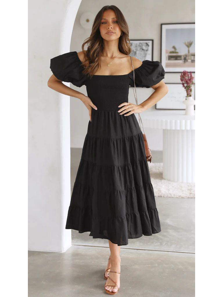 2024 Sommer Einseitiges Puffärmel Slim Langes Kleid