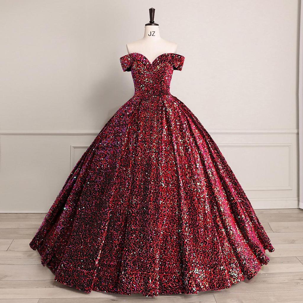 Cross-border Shiny Pitaya Puffy Skirt Wedding & Evening Gown