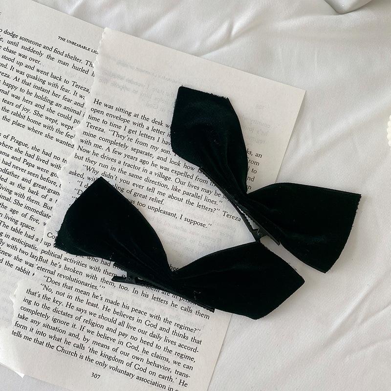 New Fashion Black Mesh Bow Hairpin Ladies Retro Simple Back Head Rhinestone Spring Clip Side Clip Hair Accessories