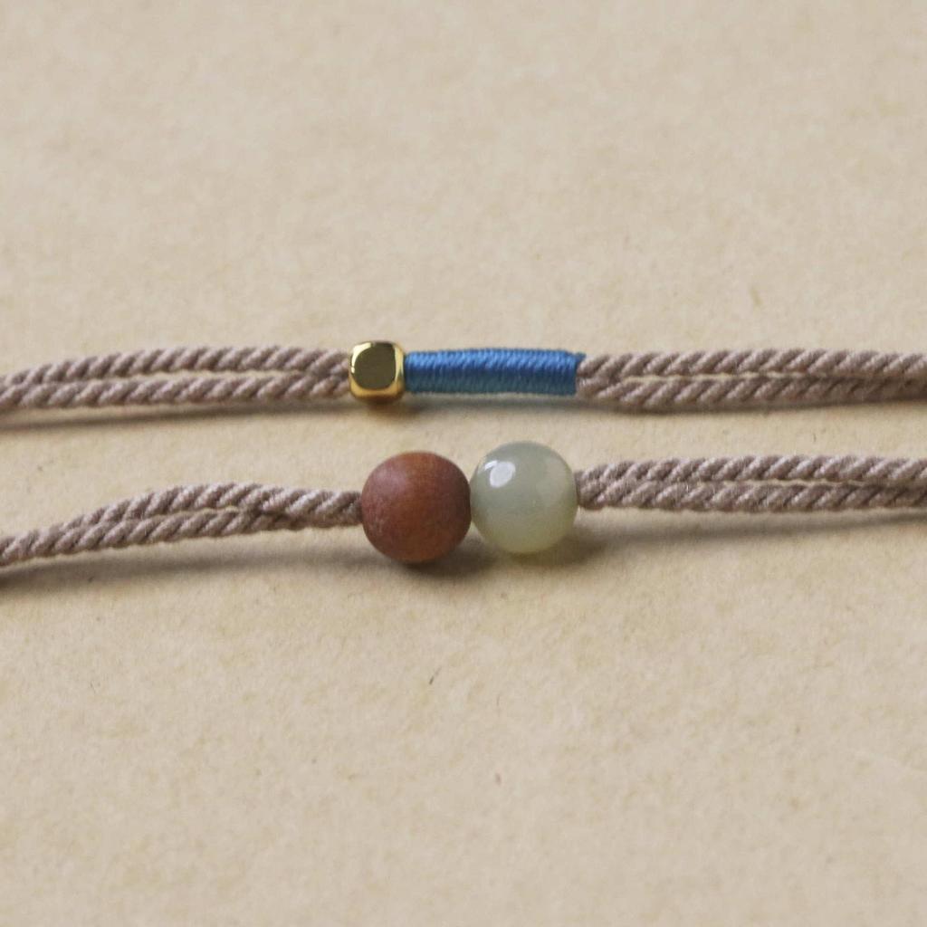 Jadeite Amulet Pendant Necklace with Gold Accents - Handmade Red/Black Rope for Men & Women.