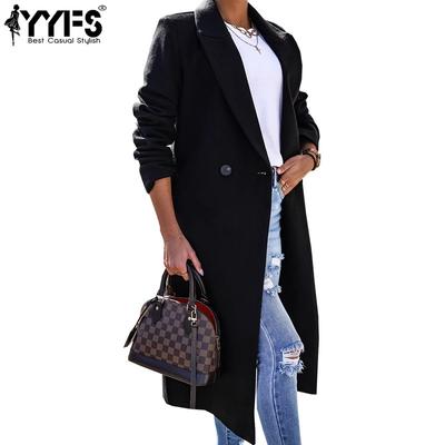 Women's Fashion Casual Solid Color Print Autumn Winter Long Sleeve POLO Neck Jackets & Coats