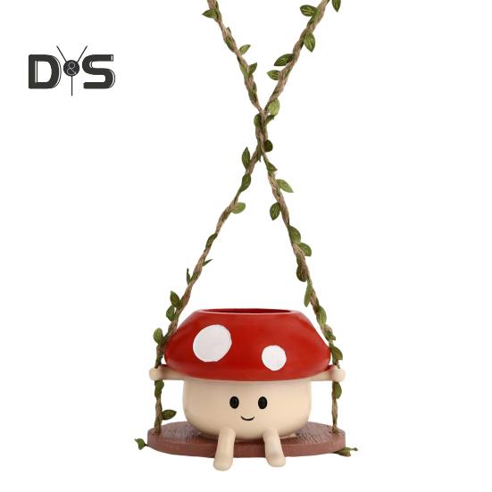 

Подвесной цветочный горшок для дома и улицы, декоративные качели, цветочный горшок, милый мультяшный гриб, ваза, орнамент красный