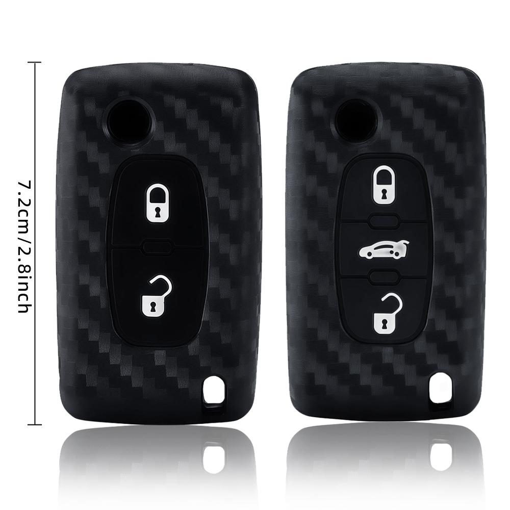 New Carbon Fiber Silicone Car Key Cover for Citroen C2 C3 C4 C5 C6 Xsara Berlingo Peugeot 207 307 308 407 607 807 Protector Fob