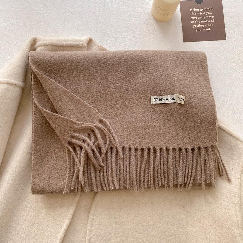 Winter Wool-Blend Scarf For Women Soft Solid Color Tassel Shawl Wrap Thick Warm Blanket Echarpe Bandana Female Scarves