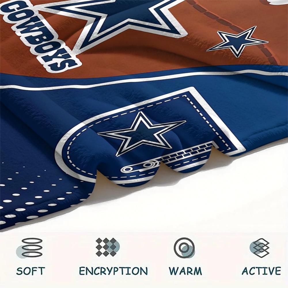 1Pc Cowboys Football Print Flannel Blanket, High quality Comfortable for All Seasons, Home Decor, Warmth and Comfort, Perfect for Gifts