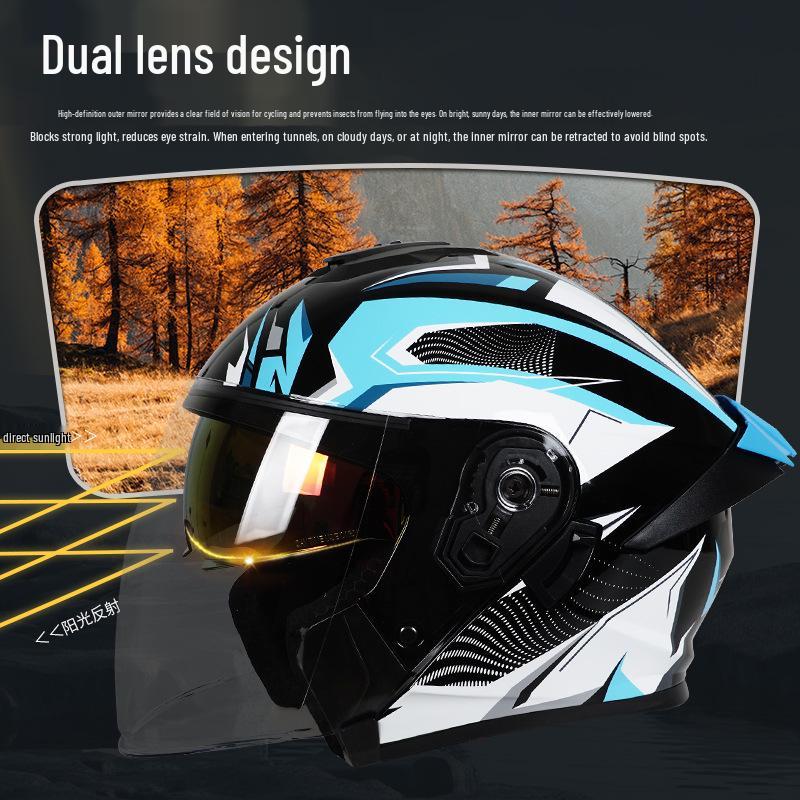 3C Certified Dual Lens Motorcycle Helmet for All Seasons, Men & Women